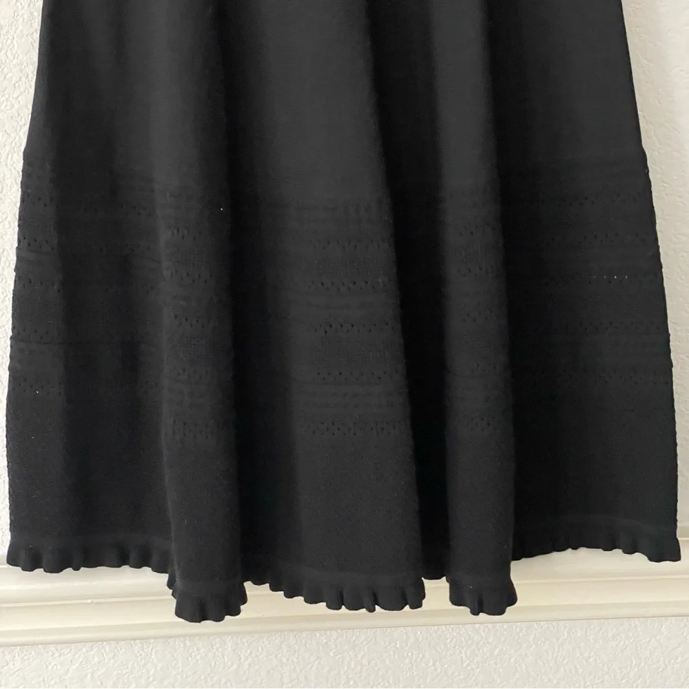 Kate Spade Sweater Dress Knit Pointelle Ruffle Neck Sleeves Fit & Flare Classic